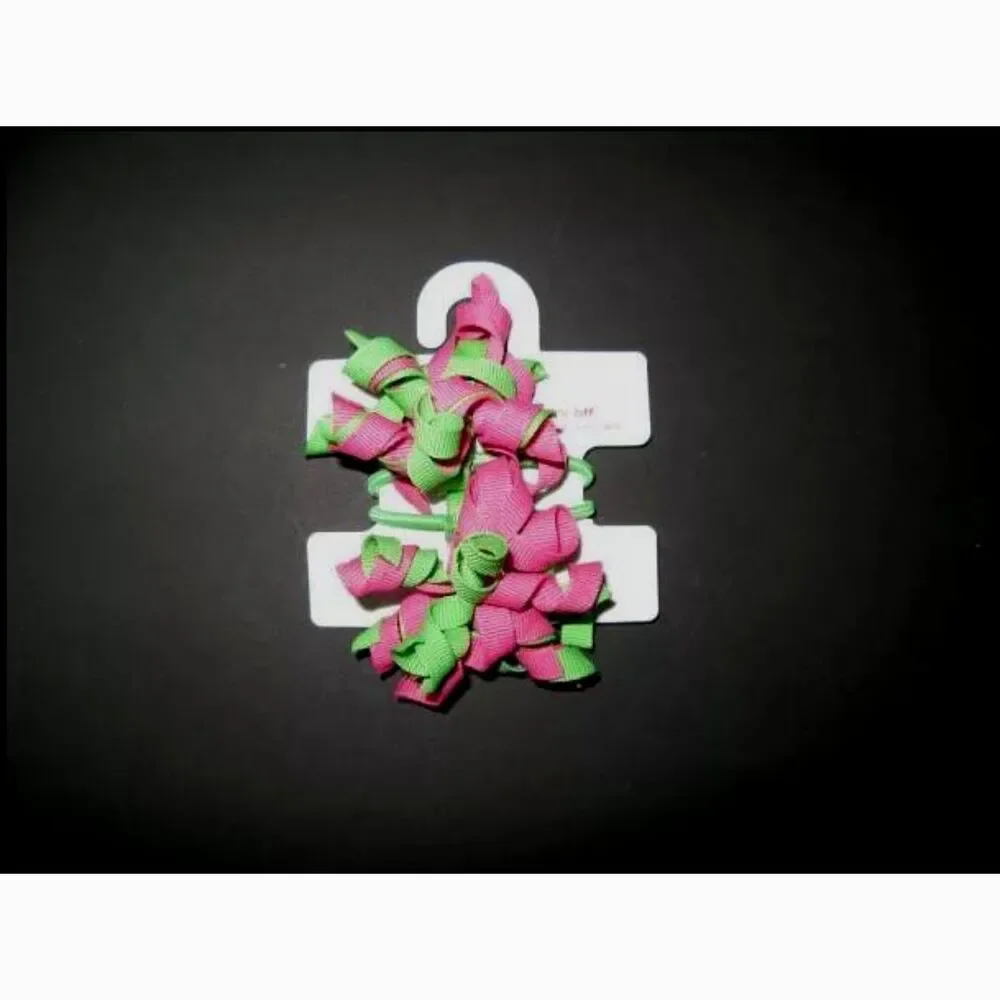 Gymboree Tennis Match pink green curly ribbon poly O holder hair barrette 4 5 6
